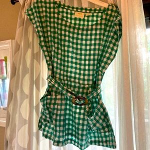 Maeve from Anthropology green and white checked top with belt